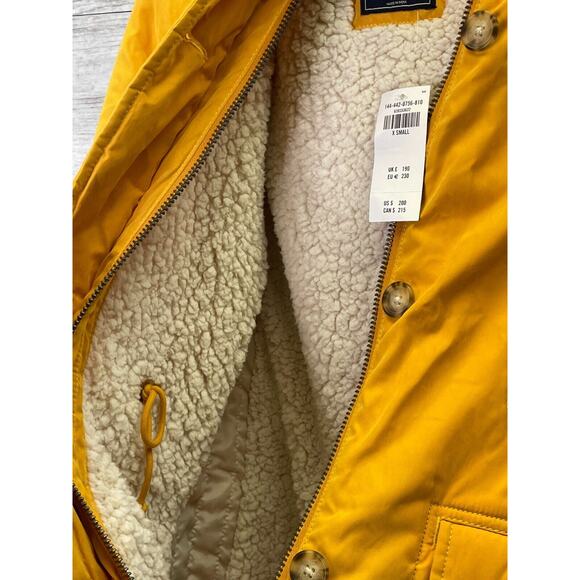 Abercrombie & Fitch Coat Womens XS Yellow Full Zip Sherpa Lined Faux Fur Parka - Picture 9 of 16